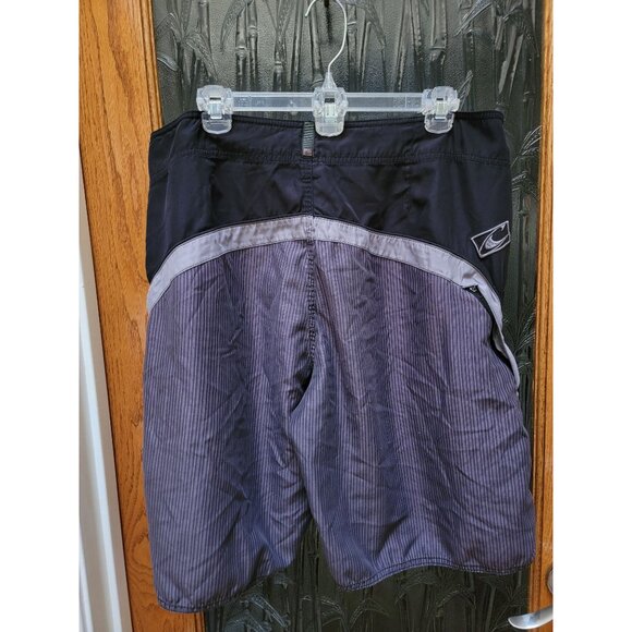 O'Neill Mens Striped Athletic Shorts With Drawstring Waist & Side Logo Black & G - Picture 2 of 2